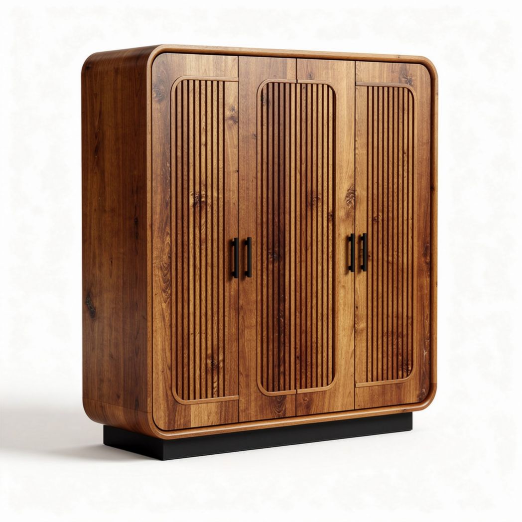 Wooden cabinet with three doors and vertical slats 120 x 40 x 150cm