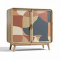 Wooden storage cabinet with abstract pattern doors 80 x 40 x 90cm