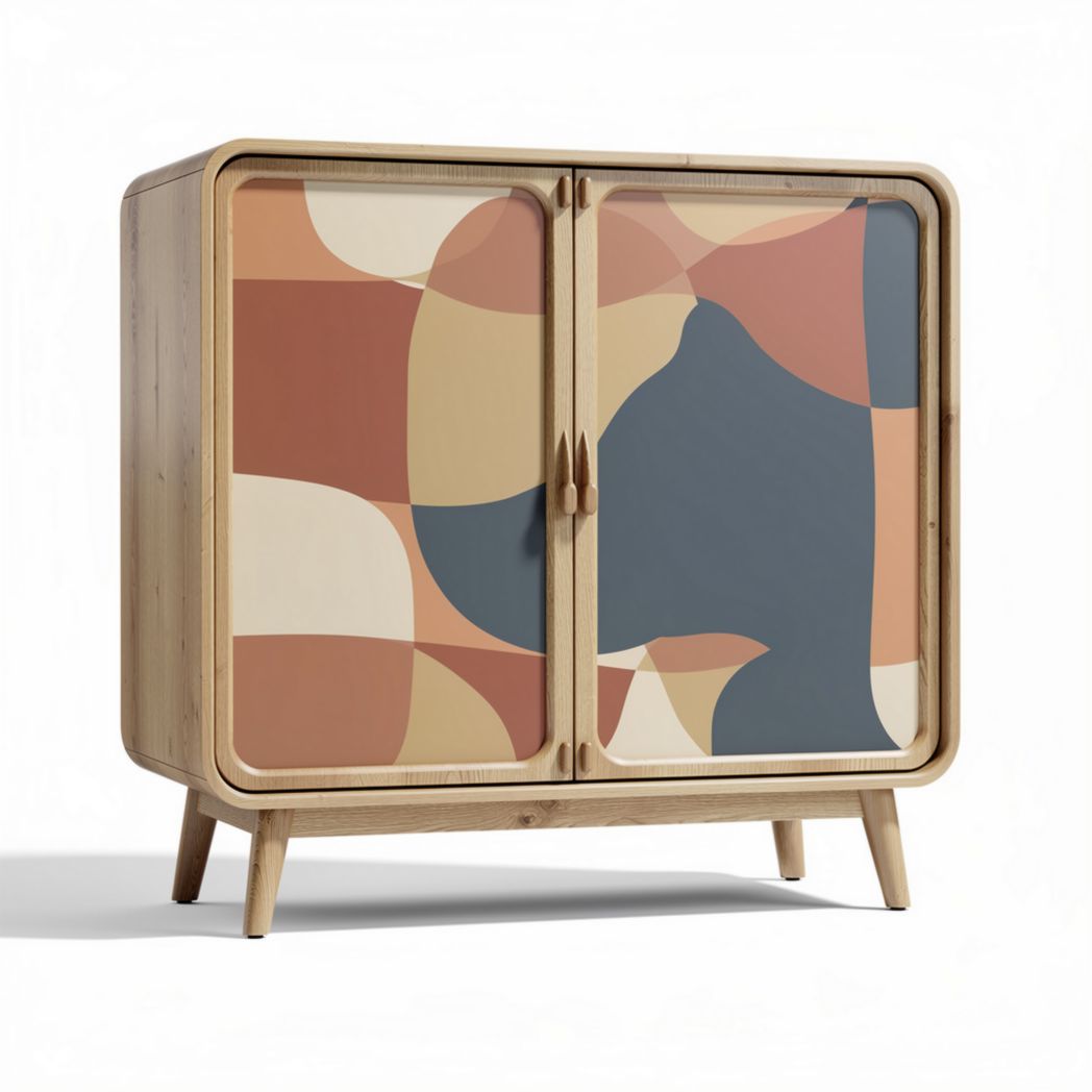 Wooden storage cabinet with abstract pattern doors 80 x 40 x 90cm
