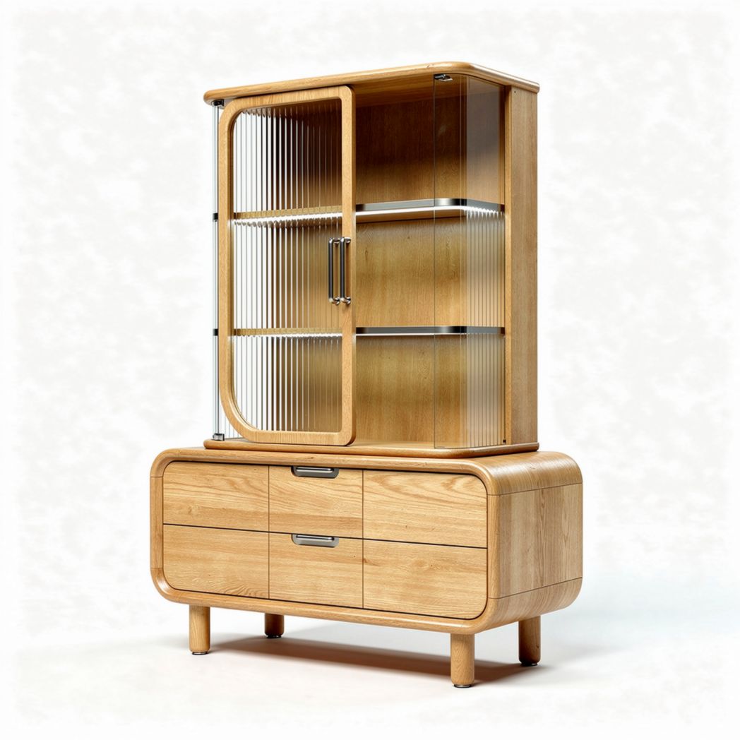 Wooden display cabinet with glass doors and storage drawers 80 x 40 x 150cm