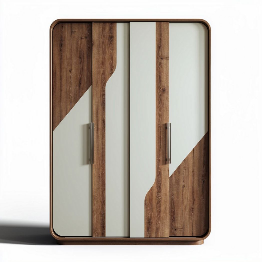Modern wooden wardrobe with sliding doors and geometric design 100 x 60 x 200cm